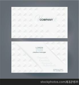 Business card design with poligonal mosaic pattern, white geometric composition, vector illustration.