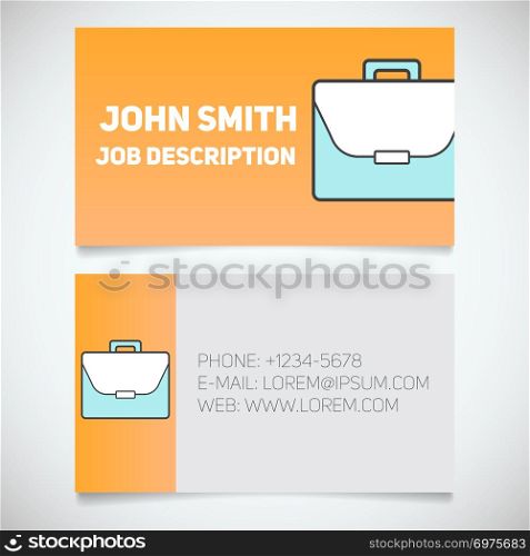 Business card print template with briefcase logo. Manager. Businessman. Advocate. Lawyer. Stationery design concept. Vector illustration. Business card print template with briefcase logo
