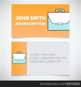 Business card print template with briefcase logo. Manager. Businessman. Advocate. Lawyer. Stationery design concept. Vector illustration. Business card print template with briefcase logo