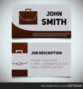 Business card print template with briefcase logo. Manager. Businessman. Lawyer. Stationery design concept. Vector illustration. Business card print template with briefcase logo