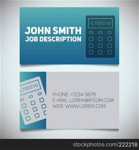 Business card print template with calculator logo. Easy edit. Accountant. Financier. Booker. Stationery design concept. Vector illustration. Business card print template with calculator logo