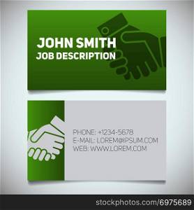 Business card print template with handshake logo. Negotiator. Partnership. Stationery design concept. Vector illustration. Business card print template with handshake logo