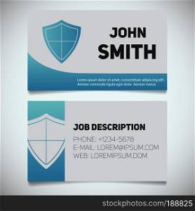 Business card print template with shield logo. Easy edit. Protection. Guard. Cyber security. Stationery design concept. Vector illustration. Business card print template with shield log