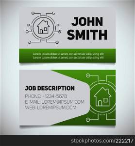 Business card print template with smart house logo. Easy edit. Real estate. Stationery design concept. Vector illustration. Business card print template with smart house logo