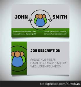 Business card print template with staff turnover logo. Manager. HR manager. Recruiting aggency. Stationery design concept. Vector illustration. Business card print template with staff turnover logo