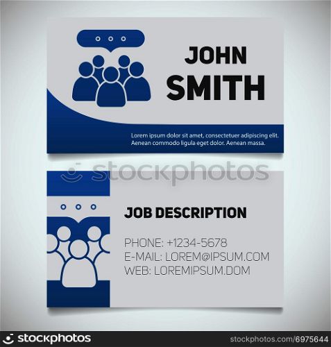 Business card print template with teamwork logo. Business meeting. Conference. Stationery design concept. Vector illustration. Business card print template with teamwork logo
