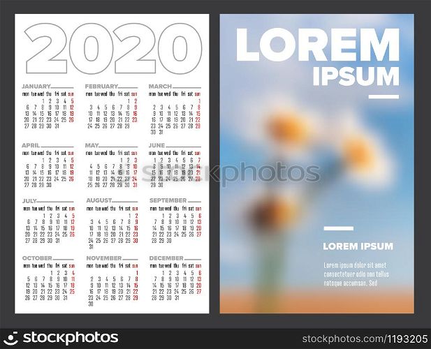 Business card size 2020 calendar template - front and back side. Business card size 2020 calendar template
