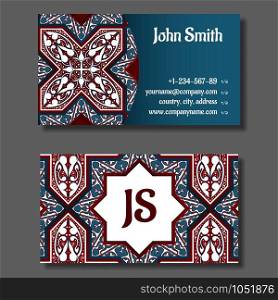 Business card template, blue and red design. Vector illustration. Business card template, blue and red design