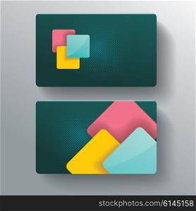 Business card template, blue pattern vector illustration