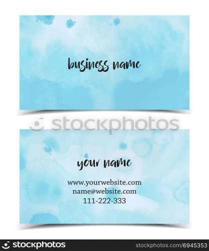Business Card Template. Set of vector business card watercolor design, hand drawn illustration