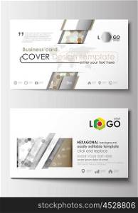 Business card templates. Cover design template, easy editable blank, abstract flat layout. Abstract gray color business background, modern stylish hexagonal vector texture.