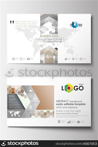 Business card templates. Cover design template, easy editable blank, abstract flat layout. Abstract gray color business background, modern stylish hexagonal vector texture