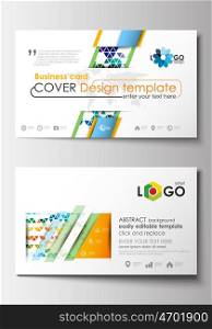 Business card templates. Cover design template, easy editable blank, abstract flat layout. Abstract triangles, triangular background, modern colorful polygonal vector.