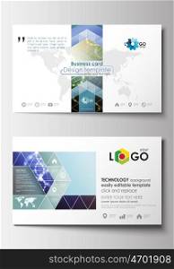 Business card templates. Cover design template, easy editable blank, abstract flat layout. DNA molecule structure, science background. Scientific research, medical technology