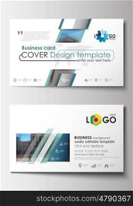 Business card templates. Cover design template, easy editable blank, abstract flat layout. Abstract business background, blurred image, urban landscape, modern stylish vector.