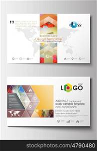 Business card templates. Cover design template, easy editable blank, abstract flat layout. Abstract colorful triangle design vector background with polygonal molecules.