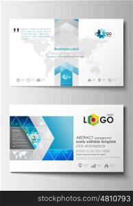 Business card templates. Cover design template, easy editable blank, abstract flat layout. Abstract triangles, blue and gray triangular background, modern colorful polygonal vector