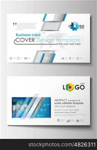 Business card templates. Cover design template, easy editable blank, abstract flat layout. Abstract triangles, blue and gray triangular background, modern colorful polygonal vector.