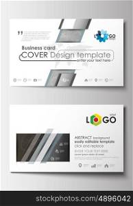 Business card templates. Cover design template, easy editable blank, abstract flat layout. Abstract 3D construction and polygonal molecules on gray background, scientific technology vector.