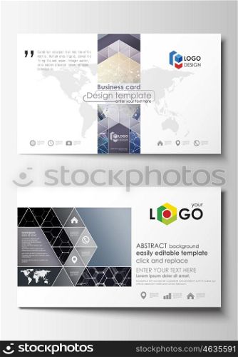 Business card templates. Cover template, easy editable, abstract flat design vector layout. Chemistry pattern, hexagonal molecule structure. Medicine, science, technology concept