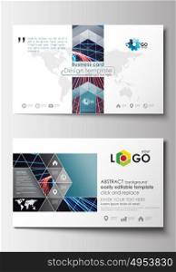 Business card templates. Cover template, easy editable blank, flat layout. Abstract lines background with color glowing neon streams, motion design vector.. Business card templates. Cover design template, easy editable blank, abstract flat layout. Abstract lines background with color glowing neon streams, motion design vector.