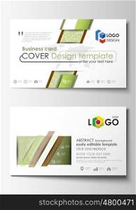 Business card templates. Easy editable layout, abstract flat design template, vector illustration. Green color background with leaves. Spa concept in linear style. Vector decoration