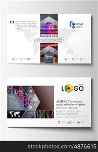 Business card templates. Easy editable layout, abstract flat design template, vector illustration. Glitched background made of colorful pixel mosaic. Digital decay, signal error, television fail. Trendy glitch backdrop.