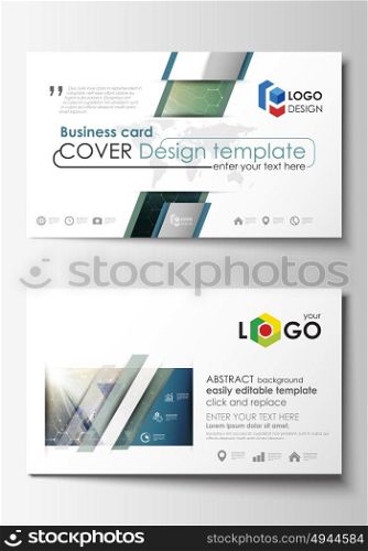 Business card templates. Easy editable layout, abstract flat design template, vector illustration. Chemistry pattern, hexagonal molecule structure. Medicine, science, technology concept. Business card templates. Easy editable layout, abstract flat design template, vector illustration. Chemistry pattern, hexagonal molecule structure. Medicine, science, technology concept.