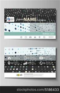 Business card templates. Easy editable layout, abstract template. Soft color dots with illusion of depth and perspective, dotted background. Modern elegant vector design.. Business card templates. Easy editable layout, abstract vector design template. Abstract soft color dots with illusion of depth and perspective, dotted technology background. Multicolored particles, modern pattern, elegant texture, vector design.
