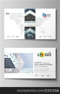 Business card templates. Easy editable layout, abstract template. Soft color dots with illusion of depth and perspective, dotted background. Modern elegant vector design.. Business card templates. Easy editable layout, abstract vector design template. Abstract soft color dots with illusion of depth and perspective, dotted technology background. Multicolored particles, modern pattern, elegant texture, vector design.