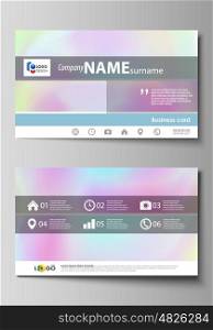 Business card templates. Easy editable layout, abstract vector design template. Hologram, background in pastel colors with holographic effect. Blurred colorful pattern, futuristic surreal texture
