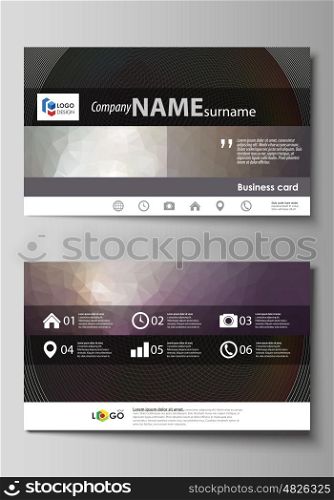 Business card templates. Easy editable layout, abstract vector design template. Dark color triangles and colorful circles. Abstract polygonal style modern background.