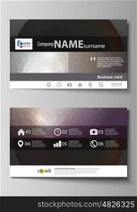 Business card templates. Easy editable layout, abstract vector design template. Dark color triangles and colorful circles. Abstract polygonal style modern background.
