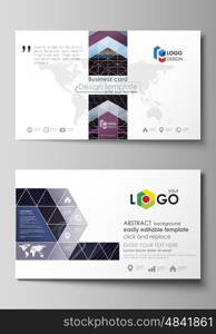 Business card templates. Easy editable layout, abstract vector design template. Abstract polygonal background with hexagons, illusion of depth and perspective. Black color geometric design, hexagonal geometry.