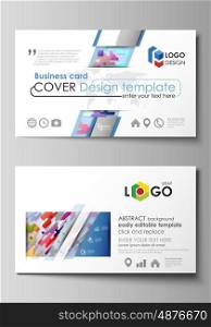 Business card templates. Easy editable layout, abstract vector design template. Bright color lines and dots, colorful minimalist backdrop with geometric shapes forming beautiful minimalistic background.