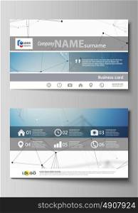 Business card templates. Easy editable layout, abstract vector design template. Geometric blue color background, molecule structure, science concept. Connected lines and dots.. Business card templates. Easy editable layout, abstract vector design template. Geometric blue color background, molecule structure, science concept. Connected lines and dots