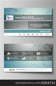 Business card templates. Easy editable layout, abstract vector design template. Geometric background, connected line and dots. Molecular structure. Scientific, medical, technology concept.. Business card templates. Easy editable layout, abstract vector design template. Geometric background, connected line and dots. Molecular structure. Scientific, medical, technology concept