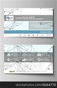 Business card templates. Easy editable layout, abstract vector design template. Chemistry pattern, connecting lines and dots, molecule structure on white, geometric graphic background.. Business card templates. Easy editable layout, abstract vector design template. Chemistry pattern, connecting lines and dots, molecule structure on white, geometric graphic background