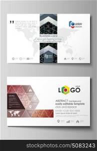 Business card templates. Easy editable layout, abstract vector design template. Chemistry pattern, molecular texture, polygonal molecule structure, cell. Medicine, science, microbiology concept.. Business card templates. Easy editable layout, abstract vector design template. Chemistry pattern, molecular texture, polygonal molecule structure, cell. Medicine, science, microbiology concept