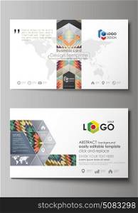 Business card templates. Easy editable layout, abstract vector design template. Tribal pattern, geometrical ornament in ethno syle, ethnic hipster backdrop, vintage fashion background.. Business card templates. Easy editable layout, abstract vector design template. Tribal pattern, geometrical ornament in ethno syle, ethnic hipster backdrop, vintage fashion background