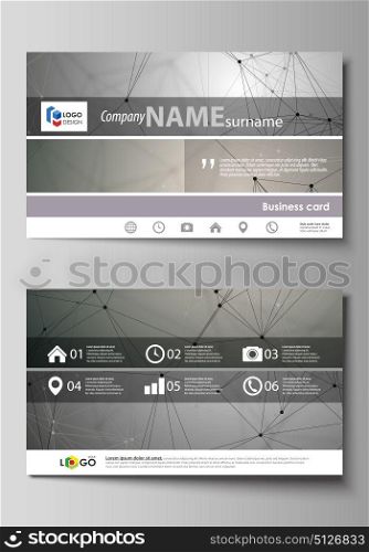 Business card templates. Easy editable layout, abstract vector design template. Chemistry pattern, molecule structure on gray background. Science and technology concept.. Business card templates. Easy editable layout, abstract vector design template. Chemistry pattern, molecule structure on gray background. Science and technology concept