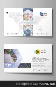 Business card templates. Easy editable layout, abstract vector design template. Bright color background in minimalist style made from colorful circles.. Business card templates. Easy editable layout, abstract vector design template. Bright color background in minimalist style made from colorful circles