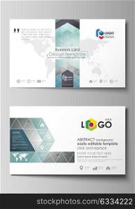 Business card templates. Easy editable layout, abstract vector design template. Geometric background, connected line and dots. Molecular structure. Scientific, medical, technology concept.. Business card templates. Easy editable layout, abstract vector design template. Geometric background, connected line and dots. Molecular structure. Scientific, medical, technology concept