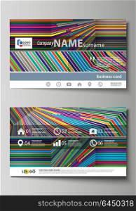 Business card templates. Easy editable layout, abstract vector design template. Bright color lines, colorful style with geometric shapes forming beautiful minimalist background.. Business card templates. Easy editable layout, abstract vector design template. Bright color lines, colorful style with geometric shapes forming beautiful minimalist background
