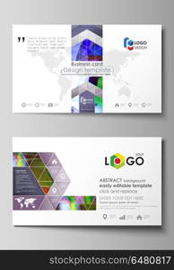 Business card templates. Easy editable layout, abstract vector design template. Glitched background made of colorful pixel mosaic. Digital decay, signal error, television fail.. Business card templates. Easy editable layout, abstract vector design template. Glitched background made of colorful pixel mosaic. Digital decay, signal error, television fail