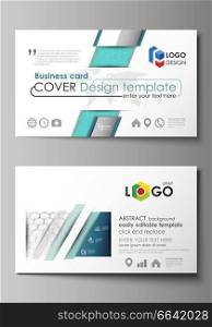 Business card templates. Easy editable layout, abstract vector design template. Chemistry pattern, hexagonal molecule structure on blue. Medicine, science and technology concept. Business card templates. Easy editable layout, abstract vector design template. Chemistry pattern, hexagonal molecule structure on blue. Medicine, science and technology concept.