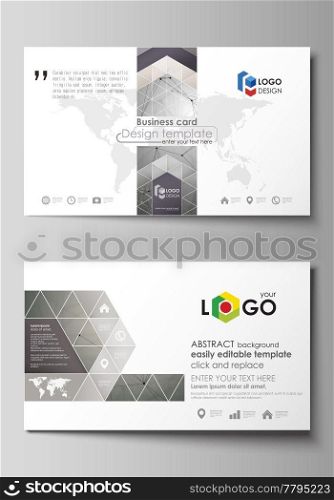 Business card templates. Easy editable layout, abstract vector design template. Chemistry pattern, molecule structure on gray background. Science and technology concept. Business card templates. Easy editable layout, abstract vector design template. Chemistry pattern, molecule structure on gray background. Science and technology concept.