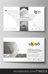 Business card templates. Easy editable layout, abstract vector design template. Chemistry pattern, molecule structure on gray background. Science and technology concept. Business card templates. Easy editable layout, abstract vector design template. Chemistry pattern, molecule structure on gray background. Science and technology concept.