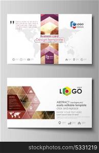 Business card templates. Easy editable layout, abstract vector design template. Beautiful background. Geometrical colorful polygonal pattern in triangular style.. Business card templates. Easy editable layout, abstract vector design template. Beautiful background. Geometrical colorful polygonal pattern in triangular style