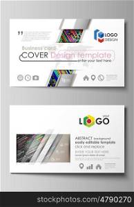 Business card templates. Easy editable layout, abstract vector design template. Colorful background made of stripes. Abstract tubes and dots. Glowing multicolored texture.